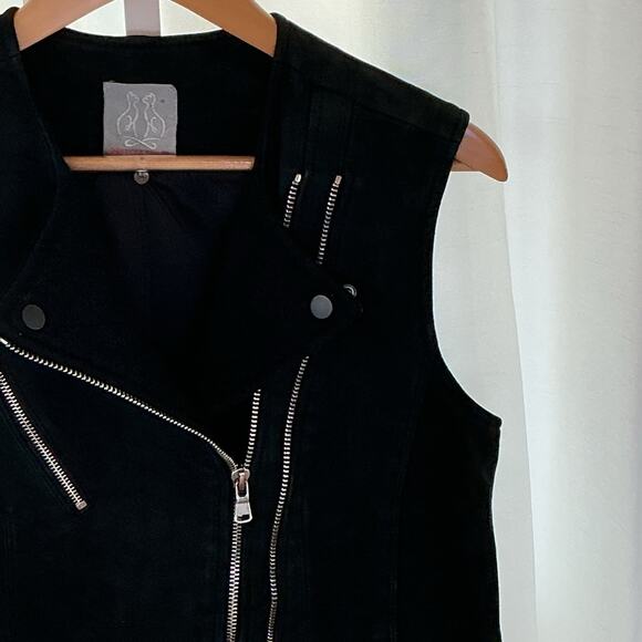 Rebecca Taylor Women’s Black Suede Asymmetrical Zippers Moto Style Vest Size M - Picture 9 of 11